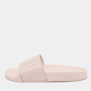 Pre Owned Givenchy Pink Rubber Logo Flat Slides Size 38