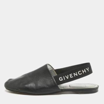 Pre Owned Givenchy Black Leather Rivington Slingback Flats Size 36