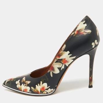 Pre Owned Givenchy Black Floral and Butterfly Print Leather Pointed Toe Pumps Size 41