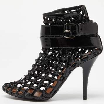 Pre Owned Givenchy Black  Woven Patent Leather Buckle Booties Size 40