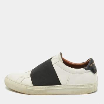 Pre Owned Givenchy White/Black Leather and Elastic Band Urban Street Sneakers Size 39