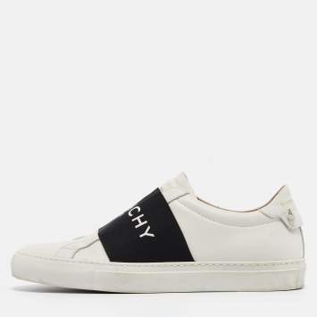 Pre Owned Givenchy White/Black Leather Urban Street Logo Slip On Sneakers Size 40