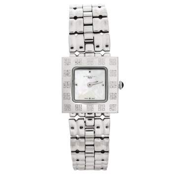 Pre Owned Givenchy Mother Of Pearl Stainless Steel Apsaras 1558962 Square Women's Wristwatch 25 mm