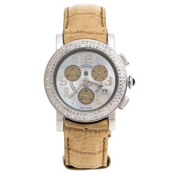 Pre Owned Givenchy Mother of Pearl Stainless Steel Diamonds Saqqhara Women's Wristwatch 36 mm