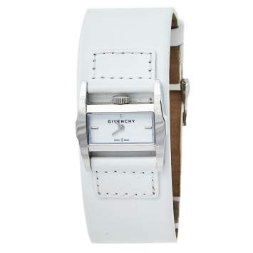 Pre Owned Givenchy White Stainless Steel Leather GV.5201L Quartz Women's Wristwatch 27 mm
