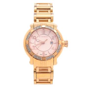 Pre Owned Givenchy Rose Gold Plated Stainless Steel Diamonds GV.5202L Women's Wristwatch 36 mm