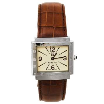 Pre Owned Givenchy Cream Stainless Steel & Leather New Apsaras 1558962 Women's Wristwatch 29 mm