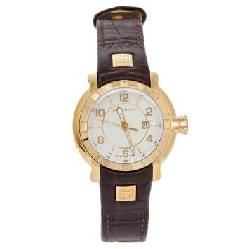 Pre Owned Givenchy Cream Gold Plated Stainless Steel Leather GV.5202L Women's Wristwatch 36 mm
