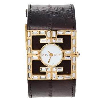 Pre Owned Givenchy White Gold Plated Stainless Steel Leather 4G REG.16337637 Women's Wristwatch 34 mm