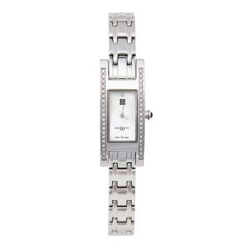 Pre Owned Givenchy Mother of Pearl Stainless Steel Diamond Bambou REG.95562628 Women's Wristwatch 17 mm