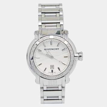 Pre Owned Givenchy Silver Stainless Steel Diamonds GV.5202LD Women's Wristwatch 36 mm