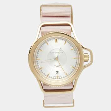 Pre Owned Givenchy Silver Gold Plated Stainless Steel Fabric Seventeen 100181 Women's Wristwatch 41 mm