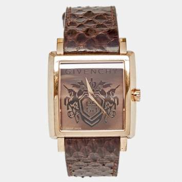 Pre Owned Givenchy Brown Rose Gold Plated Stainless Steel Leather GV.5214M Unisex Wristwatch 38 mm