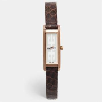 Pre Owned Givenchy White Rose Gold Plated Stainless Steel Snakeskin Leather GV.5216L Women's Wristwatch 14 mm