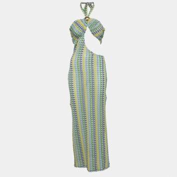 مملوكة مسبقًا Gizem Parcali Multicolour Crochet Knit Tie Up Dress M