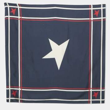 مملوكة مسبقًا Golden Goose Navy Blue Star Print Silk Scarf