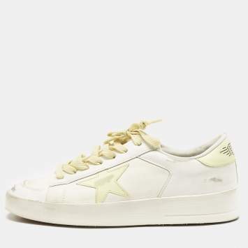 Pre Owned Golden Goose Off White/Yellow Leather Stardan Sneakers Size 39