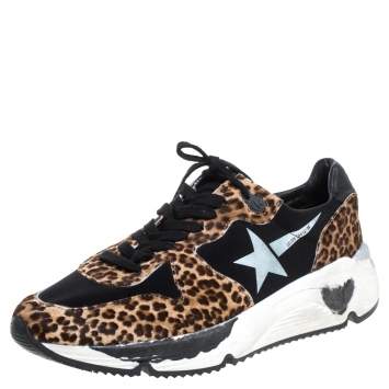 Pre Owned Golden Goose Brown/Black Pony Hair And Fabric Chunky Low Top Sneakers Size 40