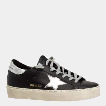 Pre Owned Golden Goose Black/Silver leather silver laminated star Hi Star Sneaker Size EU 38