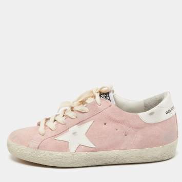 Pre Owned Golden Goose  Pink/White Suede and Leather Super Star Sneakers Size 37
