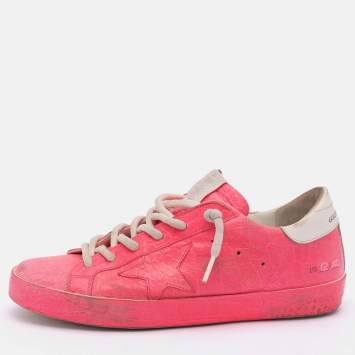 Pre Owned Golden Goose Pink Croc Embossed Leather Super Star Low Top Sneakers Size 39