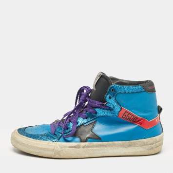 Pre Owned Golden Goose Blue/Black Leather High Top Sneakers Size 39