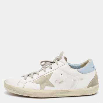 Pre Owned Golden Goose White/Blue Leather Super Star Sneakers Size 39