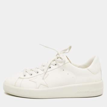 Pre Owned Golden Goose White Leather Super Star Lace Up Sneakers Size 40