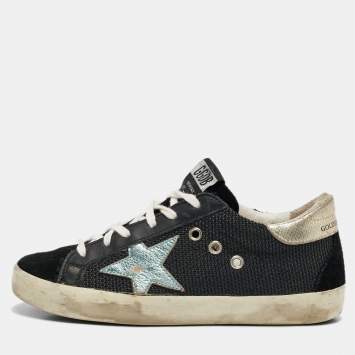 Pre Owned Golden Goose Black/Silver Leather and Suede Super Star Sneakers Size 36