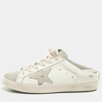 مملوكة مسبقًا Golden Goose White Leather and Suede Superstar Mule Sneakers Size 38