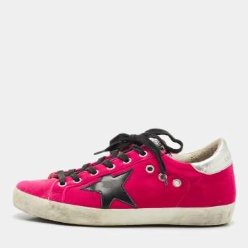 Golden Goose Purple Leather and Velvet Super Star Low Top Sneakers Size 36