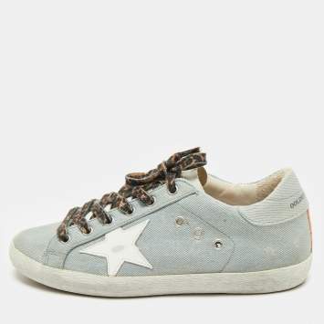 Golden Goose Blue Denim and Leather Superstar Lace Up Sneakers Size 39