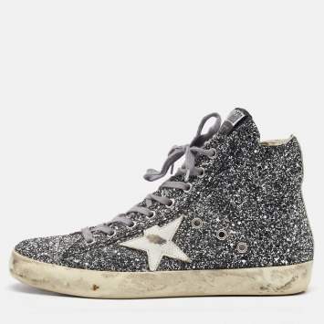 Golden Goose Silver/White Glitter and Leather High Top Francy Sneakers Size 40