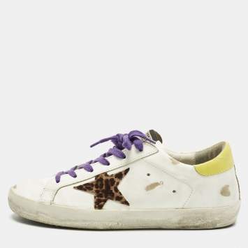 Pre Owned Golden Goose White Leather Super Star Lace Up Sneakers Size 39