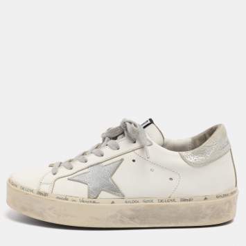 Pre Owned Golden Goose White/Silver Leather Hi Star Lace Up Sneakers Size 36