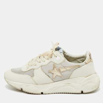 Pre Owned Golden Goose White Leather and Mesh Running Low Top Sneakers Size 37