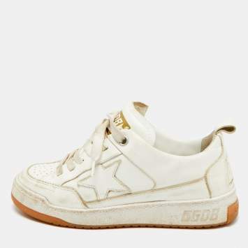 Pre Owned حذاء رياضي غولدن غوس ييه جلد أبيض برباط مقاس 35