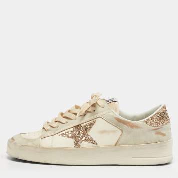 Pre Owned Golden Goose Stardan Size 39 Cream/Grey Leather Lace Up Sneakers