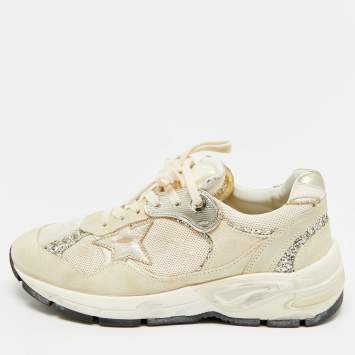 Pre Owned Golden Goose Dad Star Size 38 White/Grey Mesh and Suede Lace Up Sneakers