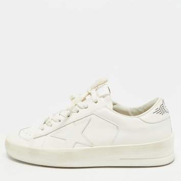 Pre Owned Golden Goose Stardan Size 37 White Leather Lace Up Sneakers