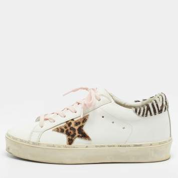 Pre Owned Golden Goose Hi Star Size 37 White Leather and Calf Hair Low Top Sneakers