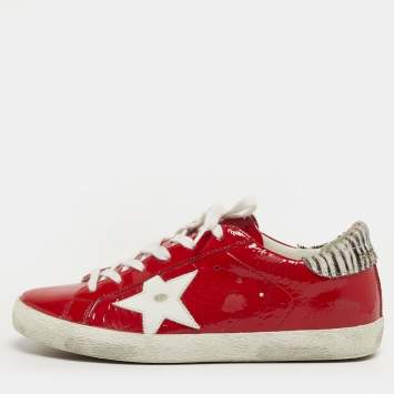 Pre Owned Golden Goose Superstar Size 38 Red Patent Leather Lace Up Sneakers