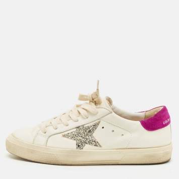 مملوكة مسبقًا Golden Goose GFDB/MAY Size 37 White Leather and Suede Lace Up Sneakers