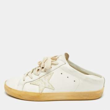 Pre Owned Golden Goose Superstar Size 37 White Croc Embossed Leather and Leather Mules