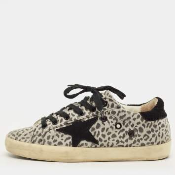 مملوكة مسبقًا Golden Goose Superstar Size 36 Grey/Black Leopard Print Nubuck Leather and Suede Low Top Sneakers