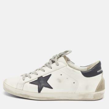 Pre Owned Golden Goose Superstar Size 39 White Leather and Suede Lace Up Sneakers
