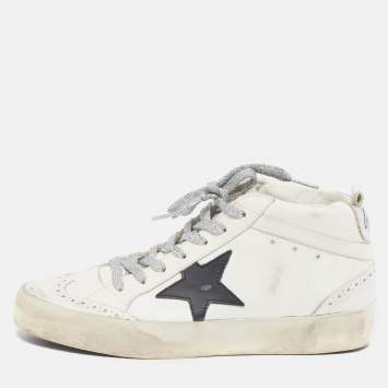 Pre Owned Golden Goose Hi Star Size 37 White Leather Lace Up Sneakers