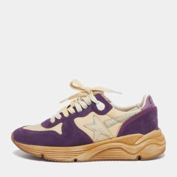 Pre Owned Golden Goose Running Sole Size 35 Two Tone Nylon Suede Lace Up Sneakers