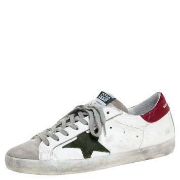 Pre Owned  Golden Goose White Leather And Suede Superstar Lace Up Sneakers Size 41