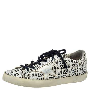 Pre Owned Golden Goose White Printed Leather Superstar Sneakers Size 38